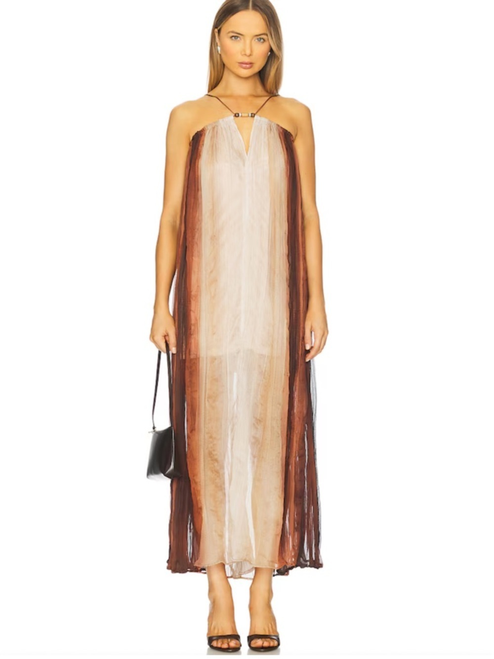 NWT Sabina Musayev Nella Striped Midi Dress Brown Size S